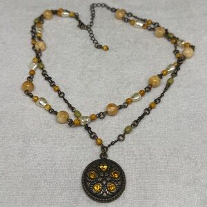 Vintage Amber and Olive Beaded Necklace